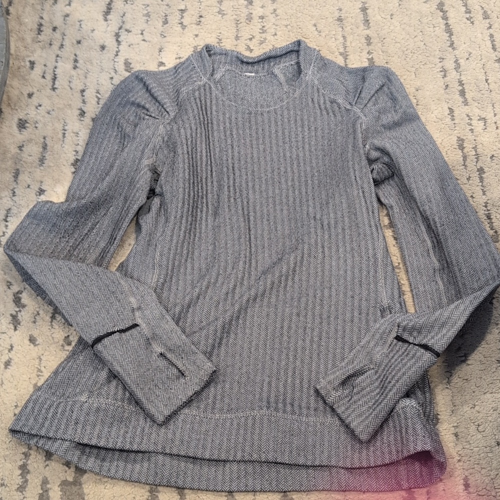 Lululemon Think Fast Long Sleeve Heathered Herringbone Silver Spoon Blk - Picture 8 of 11